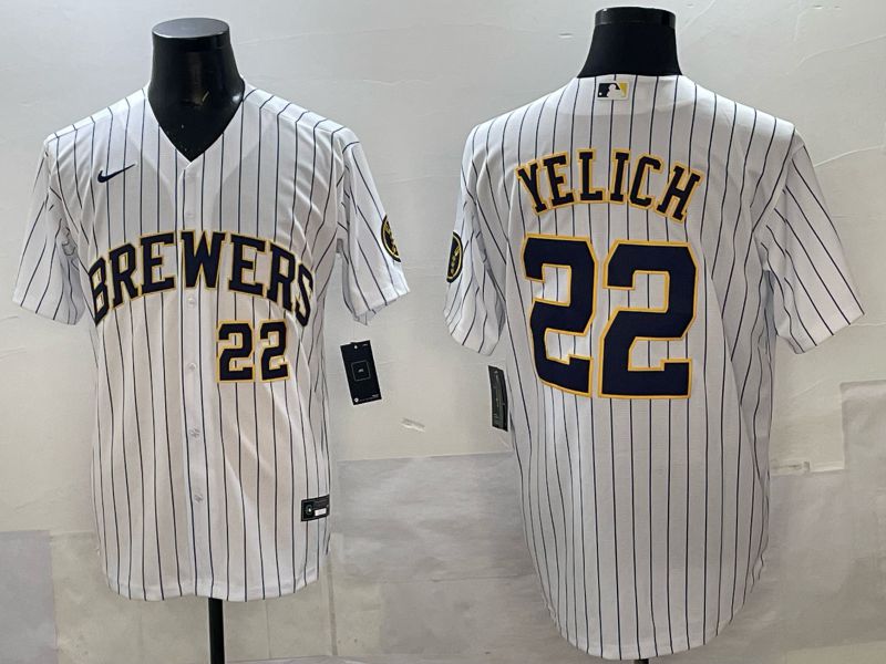 Men Nike Milwaukee Brewers #22 Yelich white MLB 2025 jersey 06